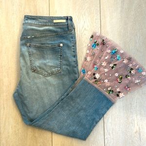 Pilcro & The Letterpress Cropped Jeans with a Beaded Tulle Flare